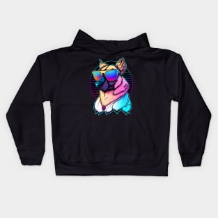 cute dog with sunglasses retro wave illustration Kids Hoodie